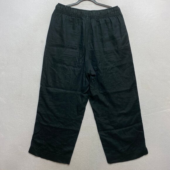 Joie Wide Leg Pants Womens L Black 100% Linen Cropped Elastic Waist Drawstring - Picture 7 of 7